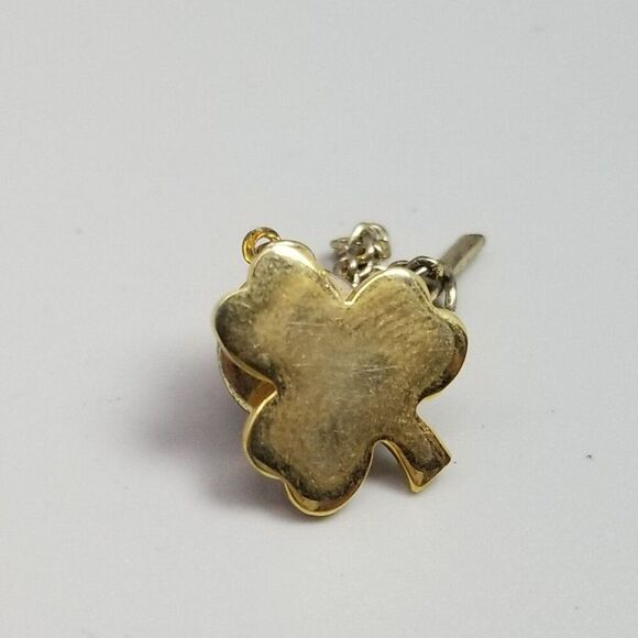 Vintage Little Shamrock Gold Tone Tie Tack Pin Brooch, Good Luck - Picture 6 of 6